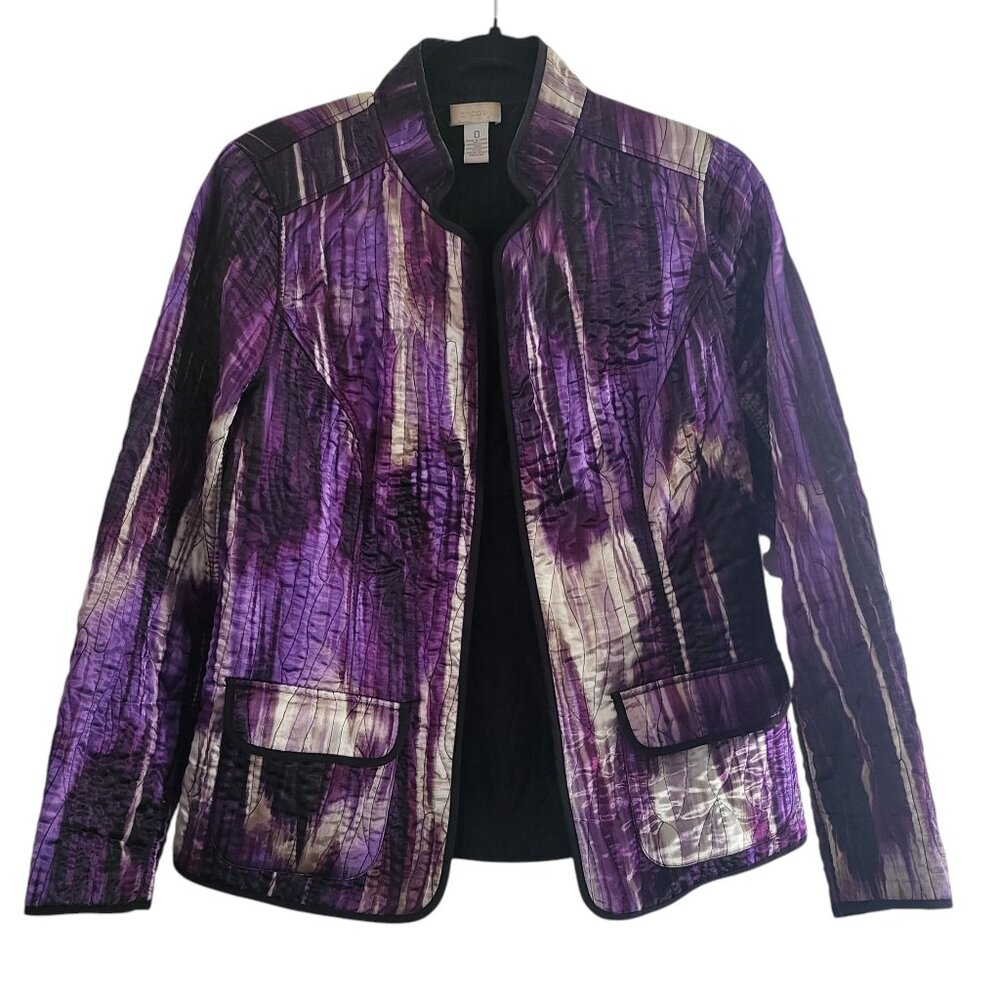 CHICO'S | Purple Quilted Reversible Abstract Casual Jacket